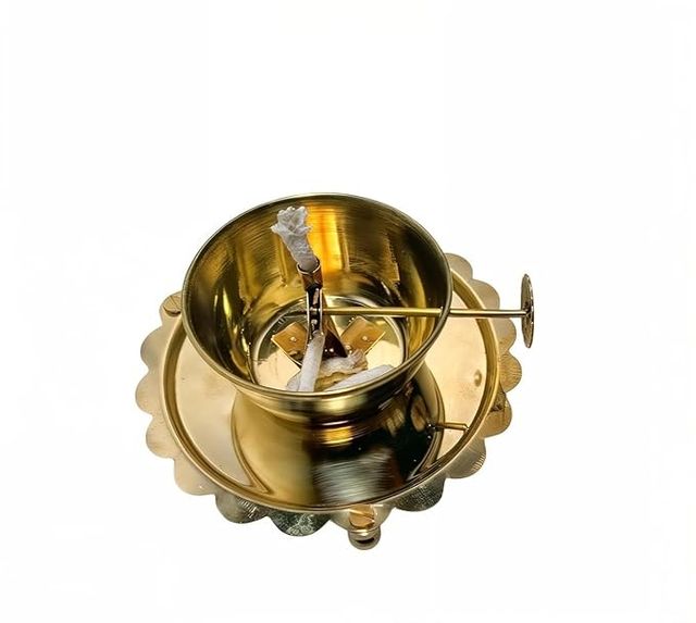 Akhand Jyoti (Diya) Brass with Adjustable Bathi (Wick) & Glass Cover - PREMIUM