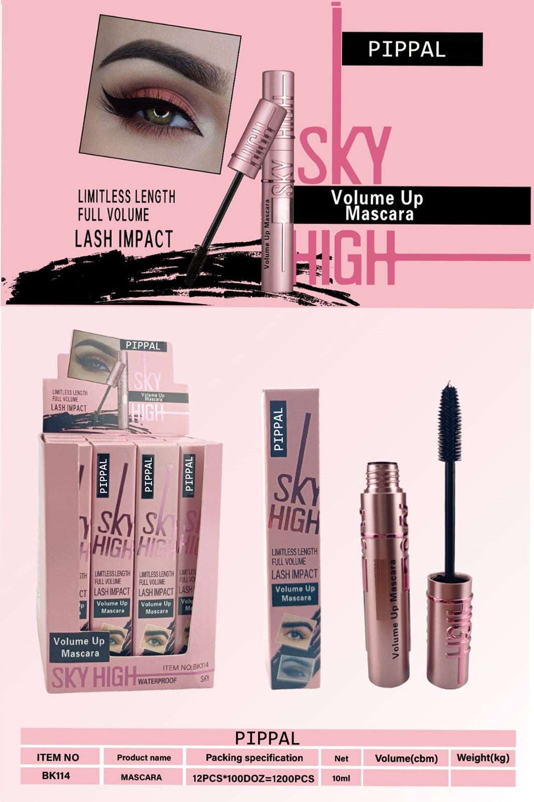 Pippal Sky High Eyeliner 1 Pcs with Mascara Ultra Volume Up Volumizing Mascara Long Lasting Waterproof 10Gm (Pack of 1)
