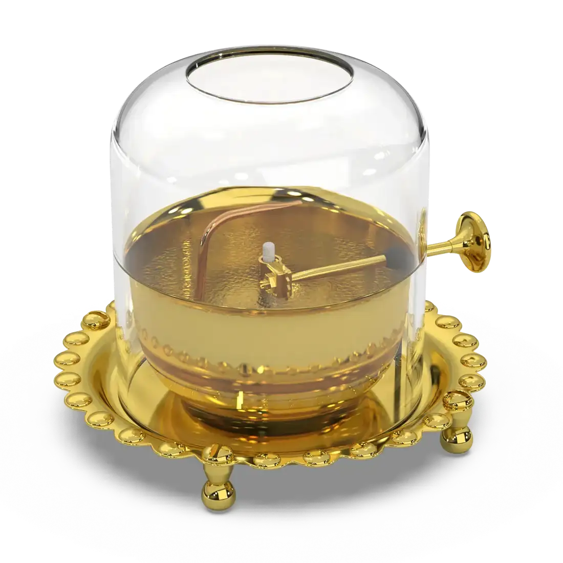 Akhand Jyoti (Diya) Brass with Adjustable Bathi (Wick) & Glass Cover - PREMIUM