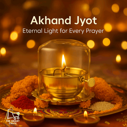 Akhand Jyoti (Diya) Brass with Adjustable Bathi (Wick) & Glass Cover - PREMIUM