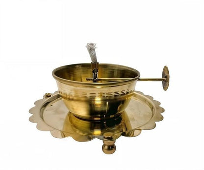 Akhand Jyoti (Diya) Brass with Adjustable Bathi (Wick) & Glass Cover - PREMIUM