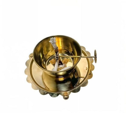 Akhand Jyoti (Diya) Brass with Adjustable Bathi (Wick) & Glass Cover - PREMIUM