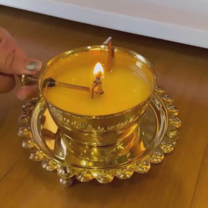 Akhand Jyoti (Diya) Brass with Adjustable Bathi (Wick) & Glass Cover - PREMIUM